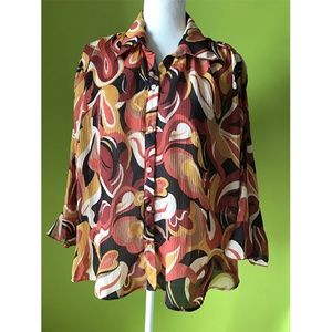 Studio 1940 Bell Sleeve Abstract Pleat Fold Top XL